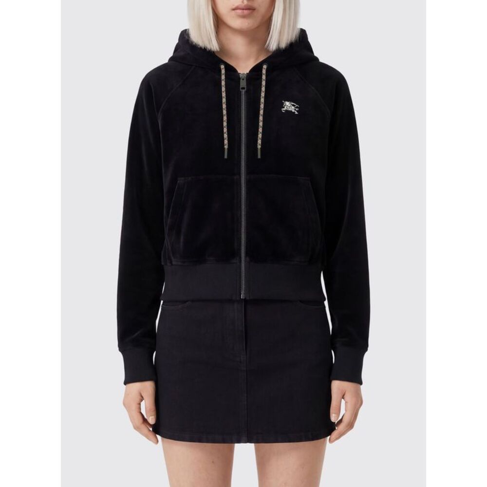 Burberry Women Burberry Ekd Logo Velvet Zip-Up Hoodie